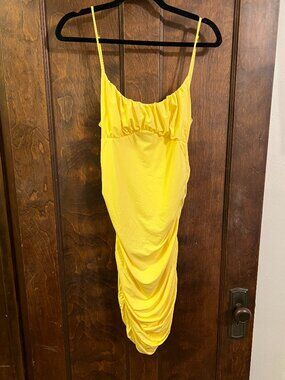 Yellow Ruched Midi Dress